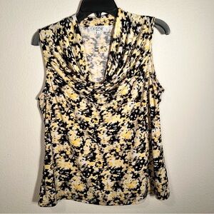 Kasper Black Yellow Cream Cowl Neck Blouse Large